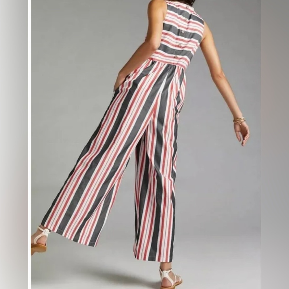 Anthropologie Maeve Striped Wide Leg Jumpsuit NWT Size M - Picture 5 of 14